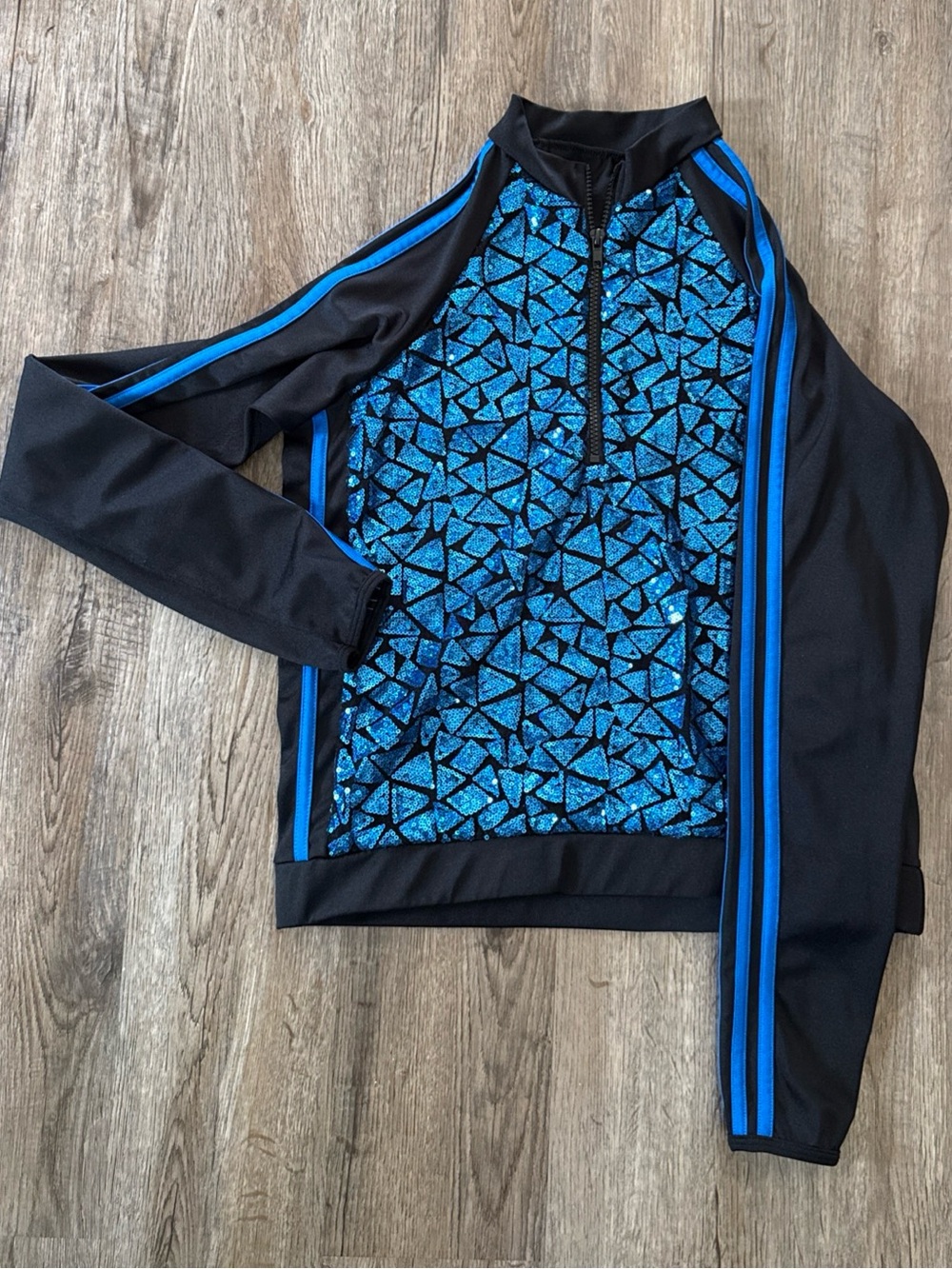 Alexandra Dance Costume Jacket Size Medium Black Blue Sequin Competition Zip